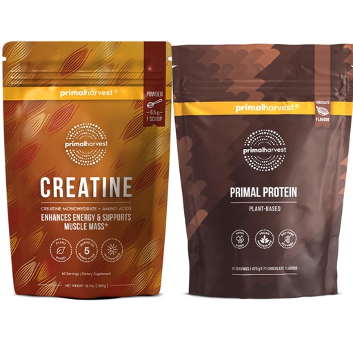 [BRSREZATCF6GGD3O] Primal Creatine Powder + Chocolate Protein Vegan Powder Bundle | 2-Pack | Build Muscle, Enhance Recovery & Fuel Performance | 30 Servings Each