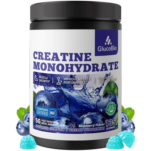 [BRSREYIKC4NG2336] Creatine Monohydrate Gummies (5g) – Pre-Workout Energy & Muscle Growth Support for Men & Women | Blueberry Electrolyte Gummies (135 Count)