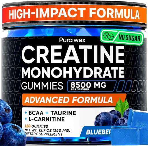 [BRSREGT4BF6BGCQZ] Creatine Monohydrate Gummies 8500mg Complex for Men & Women - Pre Workout Creatine Chews for Muscle Growth, Strength & Energy, Sugar Free, Vegan, Blueberry Flavor - 120 Count