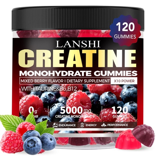 [BRSREGAQO4BWOALA] Creatine Monohydrate Gummies 5000mg - Sugar Free Pre Workout Supplement for Men & Women, Creatine Gummies for Muscle, Strength, Recovery, Cognitive Health & Memory, Mixed Berry Flavor, 120 Count