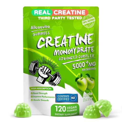 [BRSREAQKCJ4AGELD] NSF Certified Creatine Gummy - Creatine Monohydrate Gummies 5000mg for Men & Women -120 Gummies Advanced Formula, Muscle Strength, Muscle Builder, Energy Boost, Pre-Workout Supplement-Apple