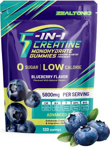 [BRSREYYPCUIA2EL3] Creatine Monohydrate Gummies 5800mg with Betaine & Alpha GPC | 0 Sugar | Pre Workout Energy Booster for Men & Women | Muscle Growth & Boost Strength & Faster Recovery | (120, Blueberry)