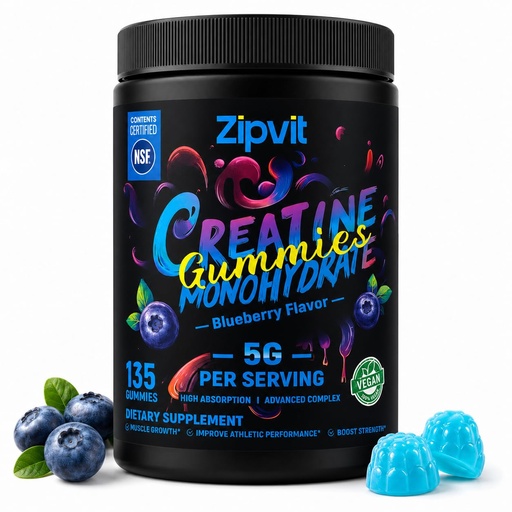 [BRSRAAI7C55BAYLO] Creatine Monohydrate Gummies, NSF Certified Creatine Gummy, 5g Dose for Men & Women to Support Muscle, Strength, Recovery, Cognitive Health & Memory, Blueberry Flavor, 135 Gummies
