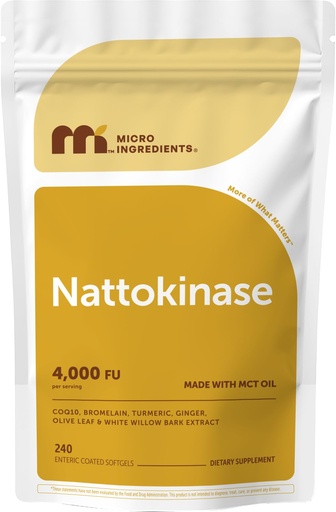 [BRSREZYEBMMWACAV] Micro Ingredients Nattokinase 240 Softgels, 200mg (4,000 FU) Per Serving | 7-in-1 Nattokinase Supplement with CoQ10, Bromelain, Turmeric, Ginger, Olive Leaf, & White Willow Bark | Non-GMO