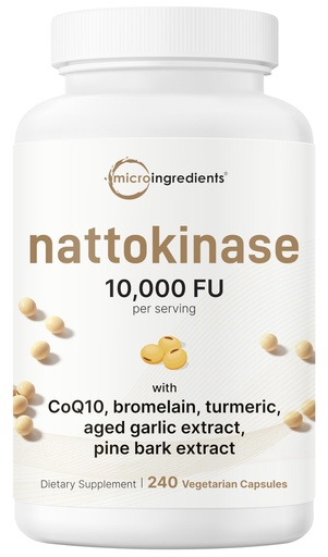[BRSRGYAHOUOREC3J] Micro Ingredients Nattokinase 10,000 FU Per Serving (Natural Natto Extract), 240 Vegetarian Capsules | with CoQ10, Turmeric, Aged Garlic & Pine Bark Extract | Non-GMO, Lab Tested, cGMP Manufactured