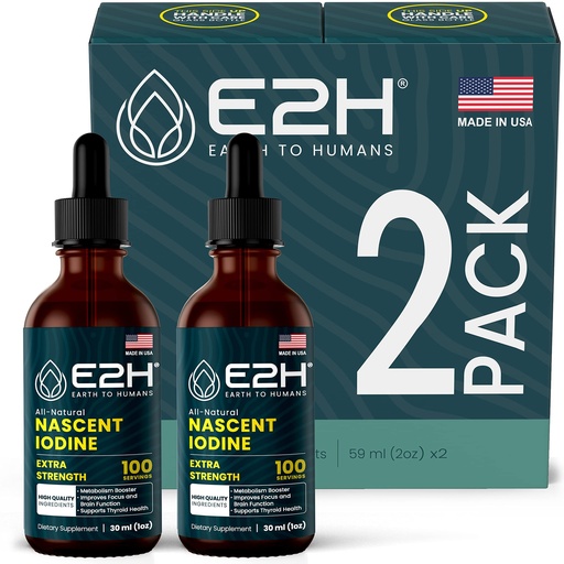 [BRSW2CT2B57QE23X] E2H Vegan Liquid Iodine - Thyroid Support and Cognitive Function - Boost Your Metabolism and Energy Levels - Vegan - Non-GMO (2 Bottles)