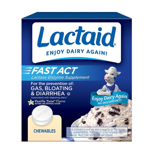 [BRSWIYTQCEHW2ETG] Lactaid Fast Act Lactase Enzyme Supplement, Chewable Tablet, Vanilla Twist, 60 Count