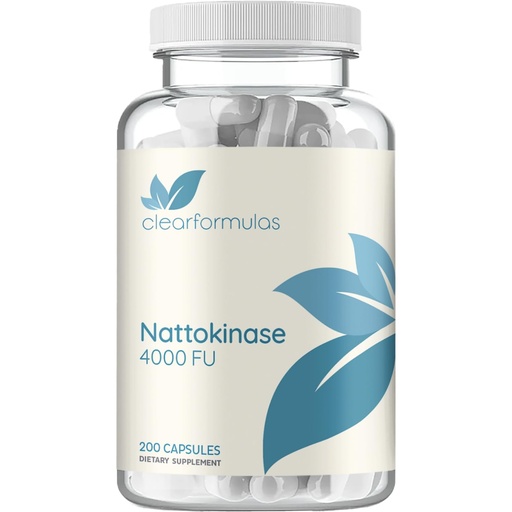 [BRSROAATCEFW2EQ3] Clear Formulas Nattokinase 4000 FU Enzyme Supplement - Double Strength Nattokinase Supplement from High Potency Non-GMO Gluten Free Natto Extract - 1 Capsule Serving - (200 Servings)