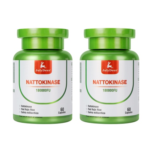 [BRSRAAA3C4ARO3Q3] JulyDeer Nattokinase 6,000 FU Per Serving of Enzyme, Whole Bottle 180,000 FU, with Red Kojic Rice, Salvia Miltiorrhiza Extract - 120 Vegan Capsules of Nattokinase 150 mg - Gluten Free, Non-GMO