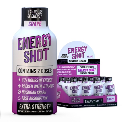 [BRSRABQ7DMORQHIV] Grape Extra Strength Energy Shot 12 pk – 260mg Natural Caffeine B12 B6 – Energy & Focus Support – 2 Servings Sugar Free Zero Calorie Green Tea B-Vitamins Electrolytes Vegan – 1.93 fl oz