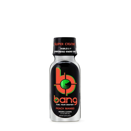 [BRSWGGIHPIMQKAL4] VPX (Vital Pharmaceuticals) BANG SHOT, Peach Mango, Carbonated Energy Shot, 3 fl oz. (12 Drinks)