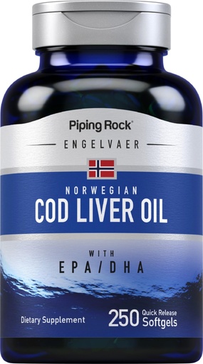 [BRSRMYIZBZYQKDL6] Piping Rock Cod Liver Oil Softgels | 250 Count | with EPA DHA | Engelvaer Norwegian | Non-GMO, Gluten Free Supplement