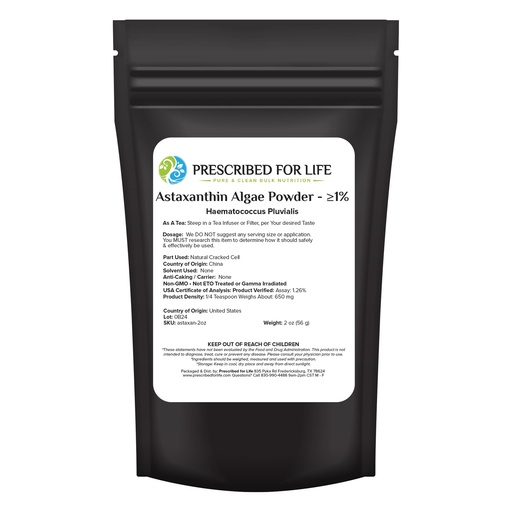 [BRSWYZT5CRYBSGT3] Prescribed For Life Astaxanthin, Natural 1% Astaxanthin Powder Supplement Made from Red Algae (56g)