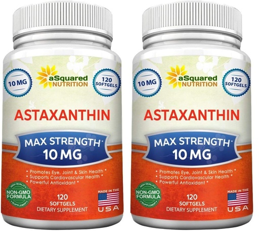 [BRSRGFI7BYNRSYDZ] aSquared Nutrition Astaxanthin Supplement - Natural Astaxanthin Pills from Haematococcus Pluvialis Extract for Pure Energy - Max Strength 10mg - 120 Softgels (Pack of 2)