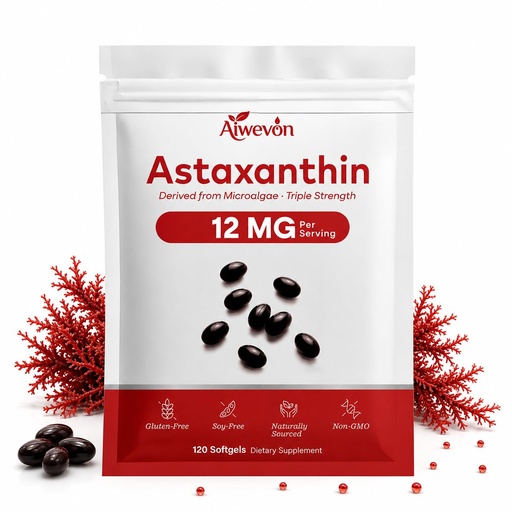 [BRSRGBIBOQGROFLL] Astaxanthin Supplement 12mg Softgels, 120 Count Natural Microalgae Astaxanthin with MCT Oil, Easy to Swallow, No Strong Taste, Antioxidant Support for Skin Eye Heart Joint Health, Non-GMO Gluten Free