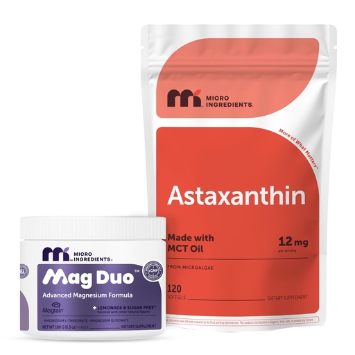 [BRSRGCQODIBR6C36] Micro Ingredients Mag Duo Magtein Magnesium L‑Threonate Powder & Astaxanthin 12mg Softgels 2 Pack Bundle | with Magnesium Glycinate for Calm, Sleep & Focus Support | Fresh Microalgae Source