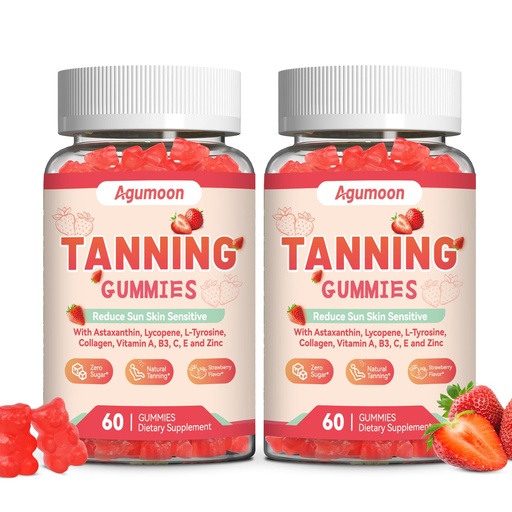 [BRSREEAOPMIBUG3F] Tanning Gummies for Women and Men, Self Tan Supplement with Beta Carotene, Lycopene, Astaxanthin, Collagen & Vitamins, for Skin Health & Pigmentation, Vegan - 120 Gummies