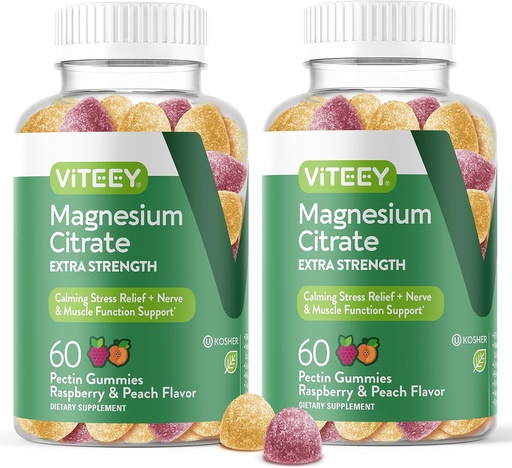 [BRSRMZI7BYCGGDL6] VITEEY Magnesium Gummies for Adults - 170mg of Magnesium Citrate Gummy for Calm, Sleep, Nerve & Muscle Function Support - Vegan, Gluten Free - 120 Count
