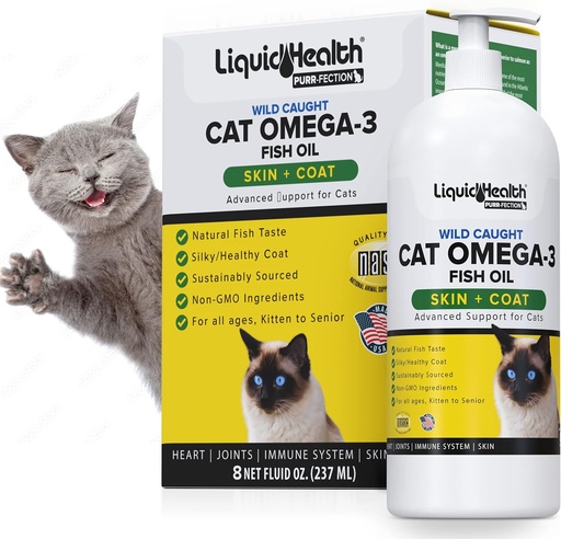 [BRSRMCAYDF6GEHI7] Animais de estimação de saúde líquida Wild Caught Omega 3 Fish Oil para gatos - Liquid Omega 3 Suplemento para gatos com EPA+DPA+DHA - Reduzir Coceira, Junta de Apoio, Imunidade, Cérebro, Saúde do Coração - Feito nos EUA (8 onças)