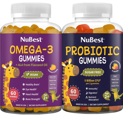 [BRSRGFIOCR7AGCY4] Omega 3 Gummies & Probiotic Gummies Bundle - Brain Growth, Eye Health, Digestive Support in Kid-Friendly Gummies