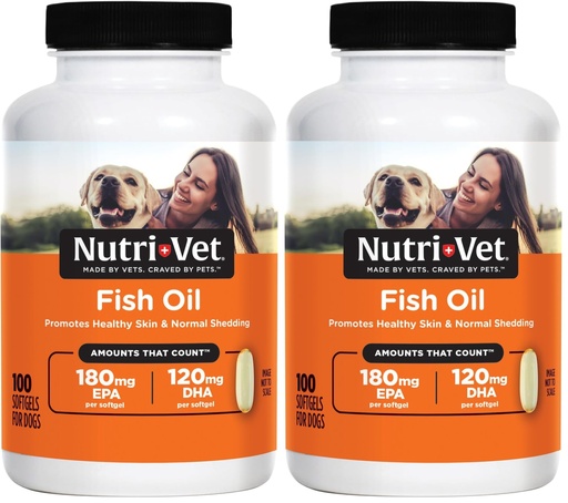 [BRSRGGQKBACGYGQY] Nutri-Vet Fish Oil Supplement for Dogs,Omega 3,Fish Oil for Dogs,Pet Supplies,Pet Vitamins and Supplements,EPA DHA Formula,Puppy Vitamins,Shed Control,New Puppy Essentials,100 Count (Pack of 2)