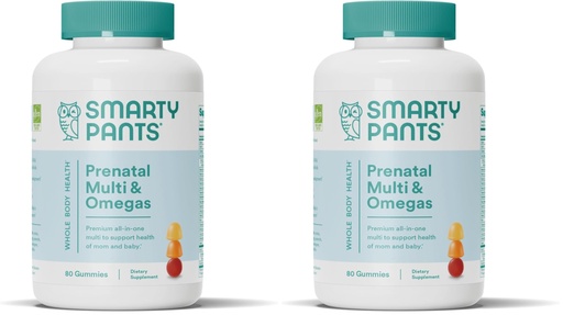 [BRSRGGQNCMNGM2Q2] SmartyPants Prenatal Vitamins for Women, Multivitamin Gummies: Omega 3 Fish Oil (EPA/DHA), Biotin, Methylfolate, Vitamin D3, C, Vitamin B12,B6 A,K &Zinc, Inositol,(20 Day Supply),80 Count (Pack of 2)