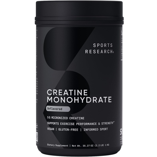 [BRSRACQ3OQCAIF33] Sports Research Creatine Monohydrate - Gain Lean Muscle, Improve Performance and Strength and Support Workout Recovery - 5 g Micronized Creatine - 35.27 oz