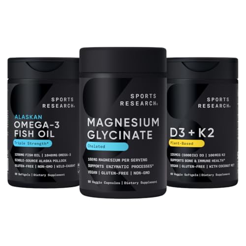 [BRSRE2YOCUGWYFDO] Sports Research® Multivitamins Pack - 160 mg Chelated Magnesium Glycinate + Triple Strength Omega-3 Fish Oil 1250 + Vegan Vitamin D 5000iu & Mk7 Vitamin K 100mcg