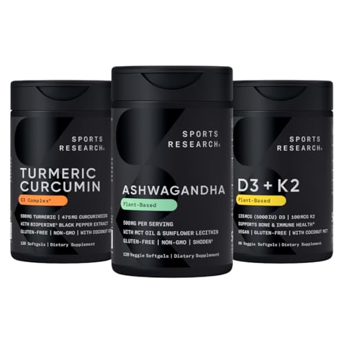 [BRSREGAQBYCWMFA6] Sports Research® Multivitamins Pack - Natural Ayurvedic Adaptogen Made with Shoden® Ashwagandha + Turmeric Curcumin C3 Complex + Vegan Vitamin D 5000iu & Mk7 Vitamin K 100mcg