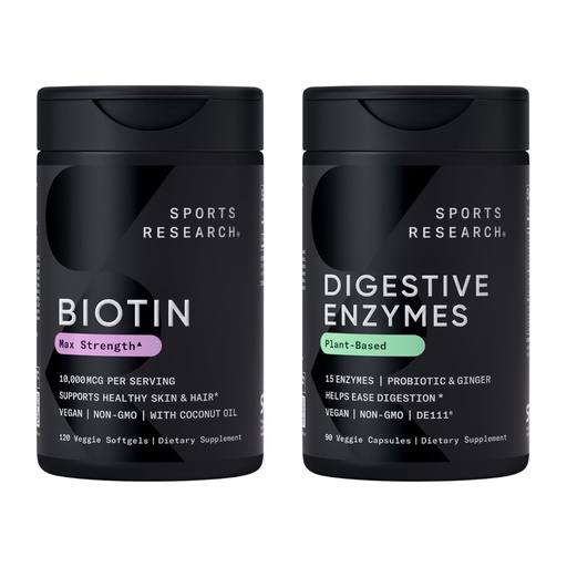[BRSREEIECV5QAD37] Sports Research® Dissolve to Absorb Pack - 10,000mcg Biotin (Vitamin B7) with Organic Coconut Oil + Digestive Enzymes with Probiotics & Ginger