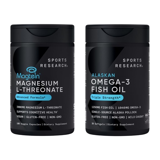 [BRSRE2Q3BMFWMCA6] Sports Research Cognitive Health Pack Support Triple Strength Omega 3 Fish Oil w/EPA & DHA Fatty Acids from Wild Alaskan Pollock & Magtein Magnesium L-Threonate