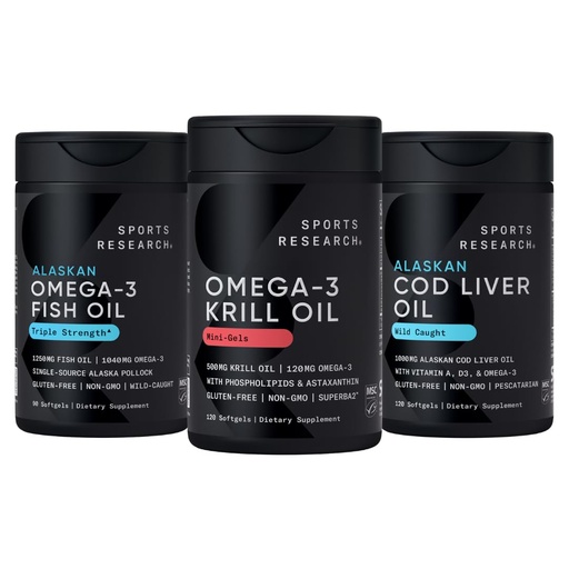 [BRSRAA3YB4BQIYLX] Sports Research® Omega Power House Antarctic Krill & Fish Oil with Triple Strength EPA DHA and Phospholipids, Choline & Astaxanthin & Wild Alaskan Cod Liver Oil 1000mg with Vit. A (1000IU) & D3 (400IU