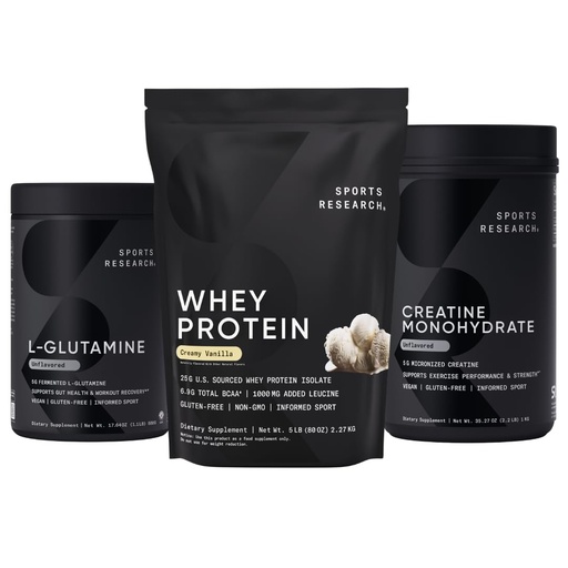 [BRSREAT4BACQO3T6] Sports Research® Recovery Matrix - Whey Isolate Protein Powder 5 lb + L-Glutamine 1.1lb + Creatine Monohydrate 2.2lb