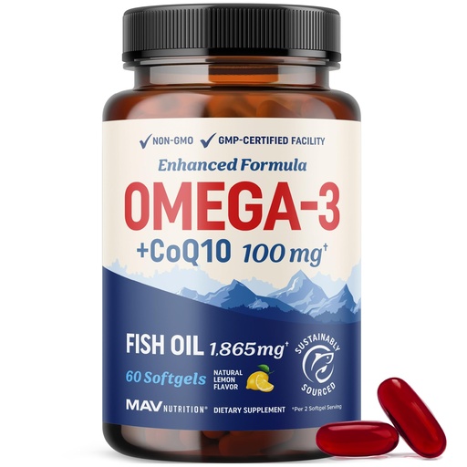 [BRSREGAOOUJRQAAV] Omega 3 Fish Oil + Co Q10 | 1305MG Omega-3 with CoQ10 100MG for Heart Health, Cellular Energy, and Antioxidant Support | Co Q 10 + Omega3 | Coenzyme Q10 Fish Oil Supplements | Non-GMO | 60 Ct