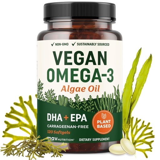 [BRSREGT3DMHBM33Z] Vegan Omega 3 Algae Oil | Plant Based DHA EPA | Sustainably Sourced, No Carrageenan | Heart, Brain & Eye Health Support | Fish Oil Alternative | Omega 3 Fatty Acid Supplements | 120 Softgels