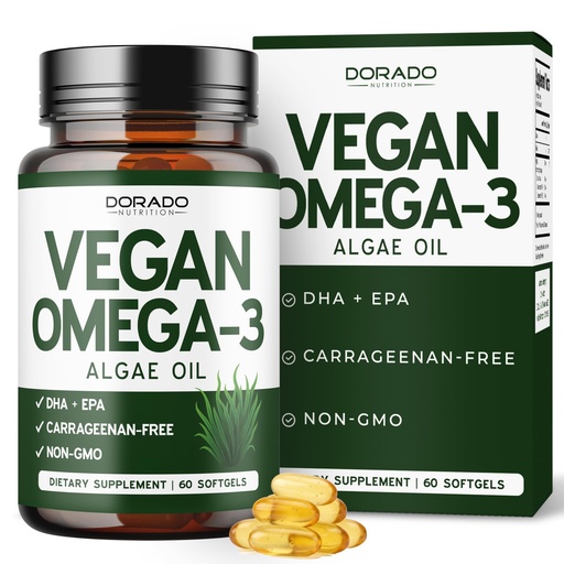 [BRSREFAPCJ7WYGT6] Vegan Omega 3 Algae Oil (60 Softgels) Plant Based DHA EPA - Sustainably Sourced, No Carrageenan, Non GMO | Heart, Brain, and Eye Health - Fish Oil Alternative - Algae Omega 3 Supplement - USA Made