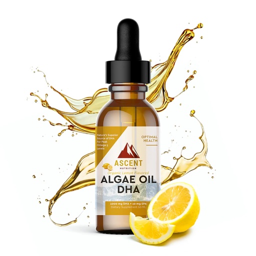 [BRSREEATAQDRS2D2] Ascent Nutrition Algae Oil DHA Omega-3's | Vegan and Vegetarian | 1000 mg DHA and 10 mg EPA | Organic Lemon Flavor | 60ml