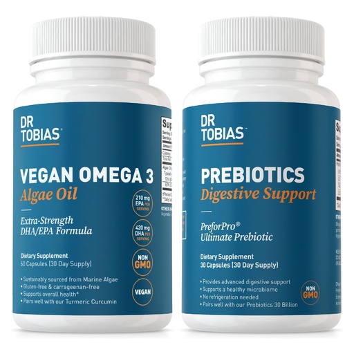 [BRSRA2Q5DF5QK2TZ] Dr. Tobias Vegan Omega 3 Algae Oil and Prebiotics for Enhanced Immune Function, Vegan & Non-GMO Gut Health Supplements for Men and Women