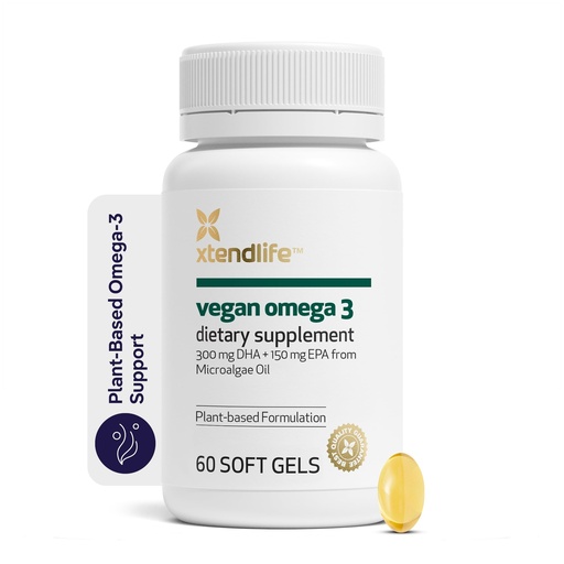 [BRSRACYLCAMAE2DD] Xtendlife Vegan Omega 3 DHA & EPA for Heart, Brain & Joint Support - Potent Plant-Based Supplement from Marine Algae - 30 Day Supply - Vegan & Vegetarian Friendly