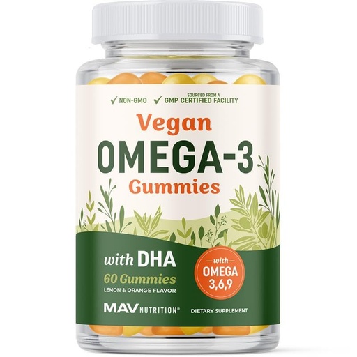 [BRSWYZQTO56QODLD] Omega 3 6 9 + DHA Gummies | Plant-Based Triple Omegas from Algae, Flaxseed & Safflower Oil | 50mg of DHA | Vegetarian, Non-GMO, Gluten-Free, Essential Fatty Acid Supplements for Adults | 60 Gummies