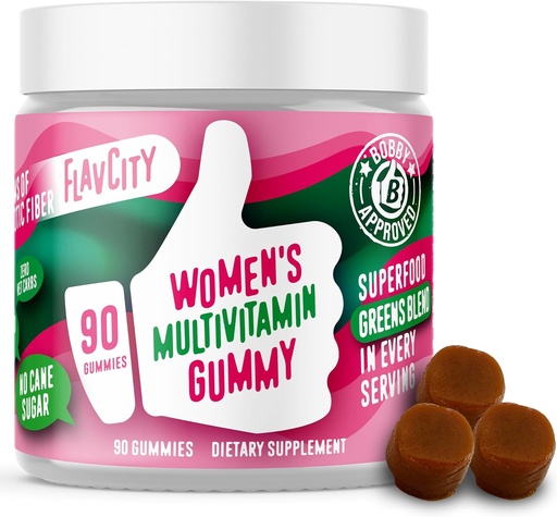 [BRSRA2QCA4BRUHTU] FlavCity Naisten Multivitamiini Gummy - Päivittäin Multivitamiini Gummies naisille - Premium-vitamiinit, Minerals & Prebioottikuitu - Ei ruokosokeria tai siemenöljyjä - Organic Wheatgrass, Moringa & More (90 Gummies)
