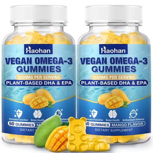 [BRSRGZQHAV5WGET4] Omega-3 Gummies for Adults, Orange Flavor – Sugar-Free, Algae-Derived DHA 600mg & EPA 300mg, with Vitamins A, C, E, Zinc, 120 Gummies
