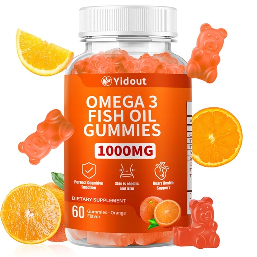 [BRSREBIDC4CA2E33] Omega 3 Fish Oil Gummies, Delicious Orange Flavor Fish Oil Gummy Supplements for Joint, Heart Health, & Brain Support (60 Count（Pack of 1）)