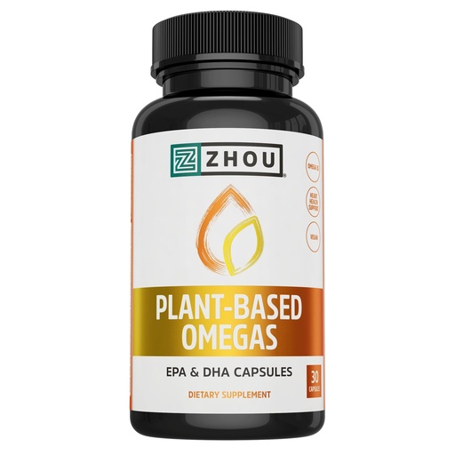 [BRSRAAQDBV7RM2QU] ZHOU Plant-Based Omegas - Vegan Omega 3 Supplement, EPA and DHA Algae Oil Capsules, from Algae & Flaxseed, Supports Heart Health for Women and Men, Vegan - 30 Vegetarian Capsules