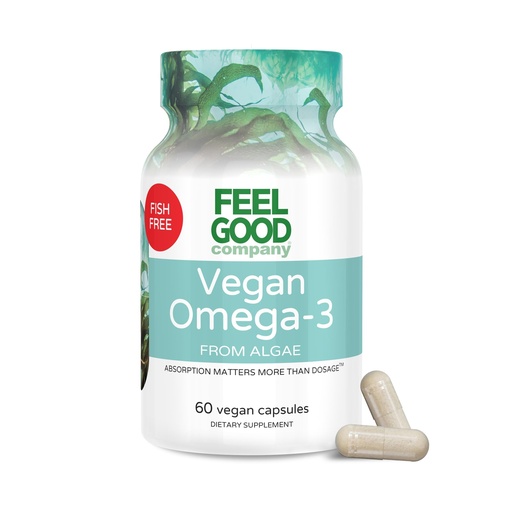[BRSREBD2DMFQI33H] Feelgood Company Vegan Omega-3 Supplement, Algae-Based, Fish-Free, 60 Capsules, Gluten-Free, Soy-Free, Easy to Digest
