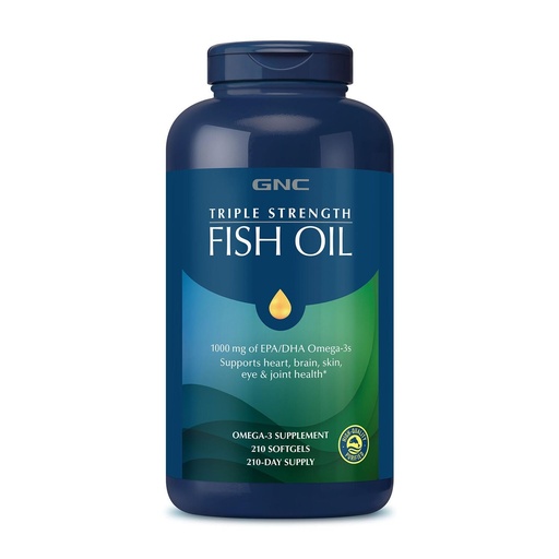[BRSROA33BV6GYEI4] GNC Triple Strength Fish Oil Omega 3 Supplement, 1000mg EPA and DHA, Supports Heart, Brain, Skin, Eye and Joint Health, 210 Softgels