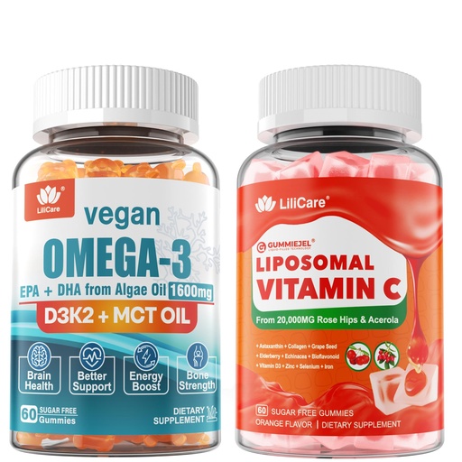 [BRSRAHA2OAAQIET6] LILICARE Liposomal Vitamin C 1000mg & Vegan Omega3 Gummies 1280mg