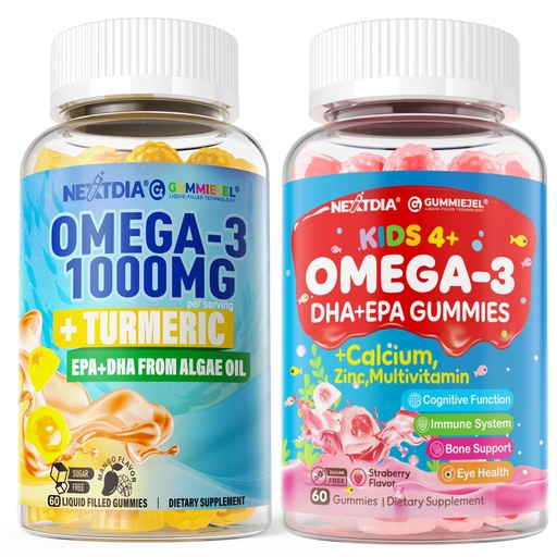 [BRSREFD5A4MQAYLP] Kid& Adults, Omega 3 Multivitamin, Omega-3 Gummies 1000mg + Turmeric, 2Pack