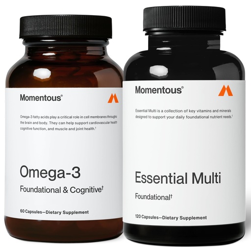 [BRSRACY6CUNAICDA] Momentous Omega-3 + Multi Stack - Daily 1600mg Fish Oil Supplement & Complete Essential Vitamin & Mineral Complex to Support Joint Health, EPA & DHA - NSF Certified, Gluten & GMO-Free (30 Servings)