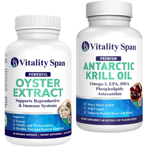 [BRSRGFAOC4FWA3L5] Krill Oil 500mg Omega 3 and Pure Zinc Oyster Extract 1000mg - Anti-Aging, Longevity and Energy Bundle. Made in USA